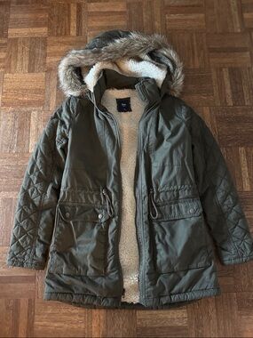 GAP Olive Green Sherpa-Lined Parka with Faux Fur Hood